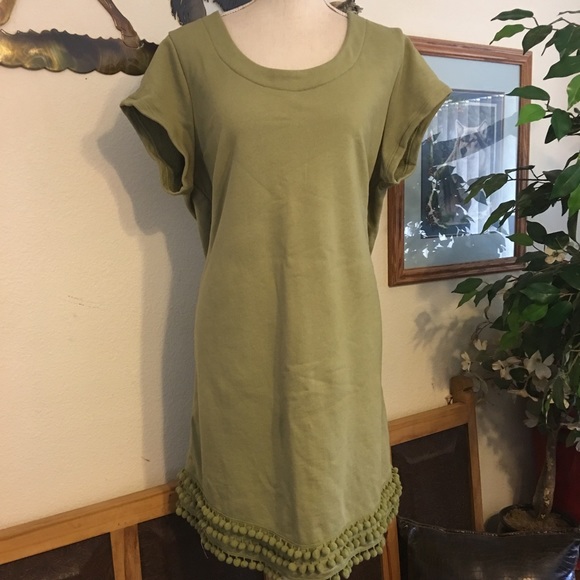 Isaac Mizrahi sage green Pom Pom hem tunic top - Picture 2 of 8